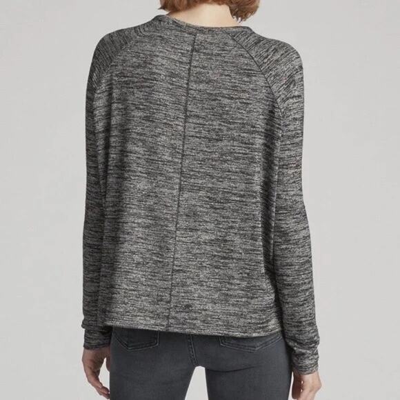 Rag & Bone Jean Camden Marled Black Thin Soft Knit Long Sleeve Relaxed Tee - Picture 2 of 14